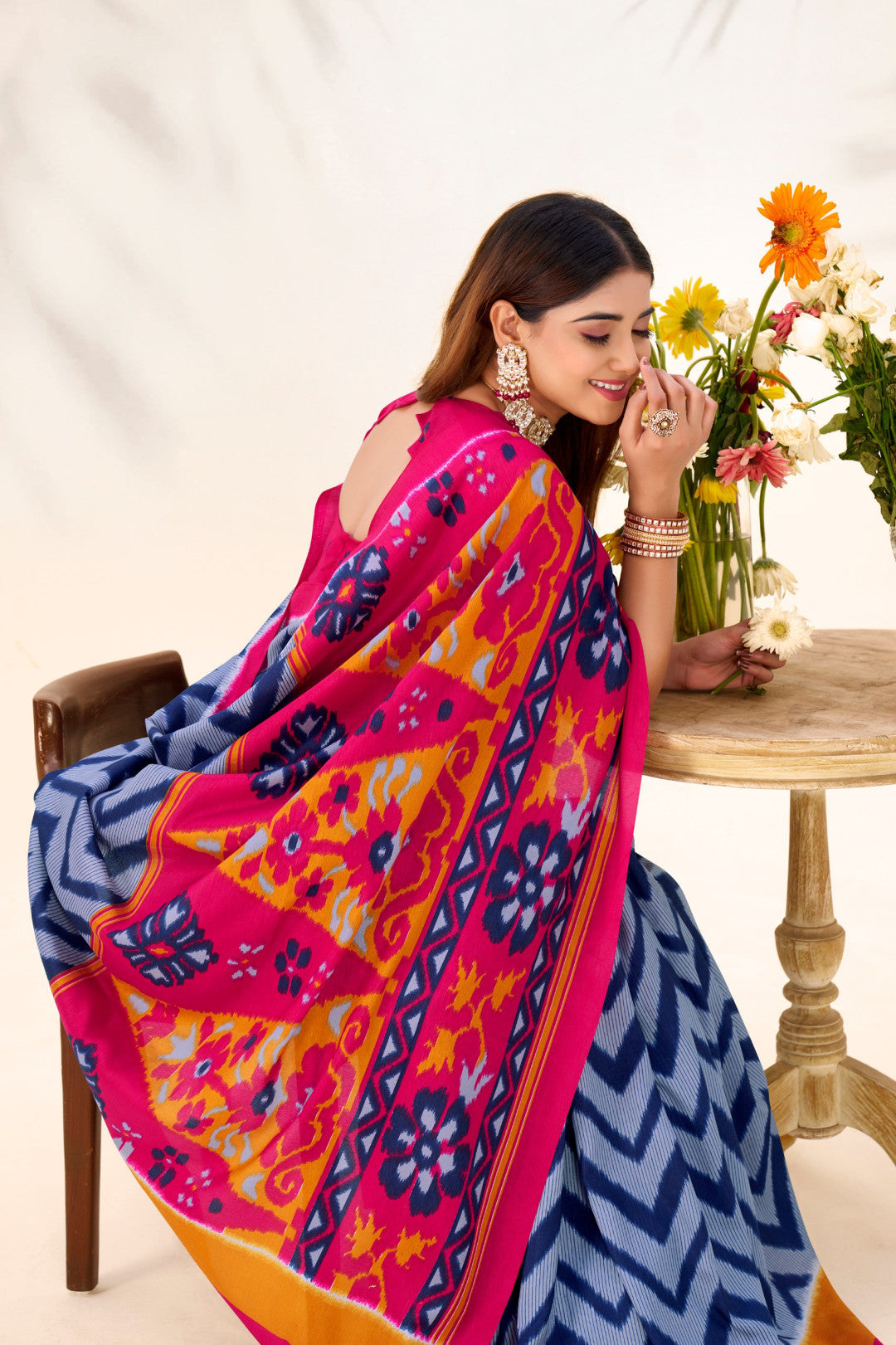 Multi Color Soft Tussar Silk Saree With Printed Work & Lace Border | Festive Ethnic Wear – JaipurSaaj