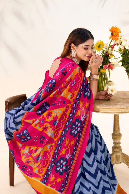 Multi Color Soft Tussar Silk Saree With Printed Work & Lace Border | Festive Ethnic Wear – JaipurSaaj