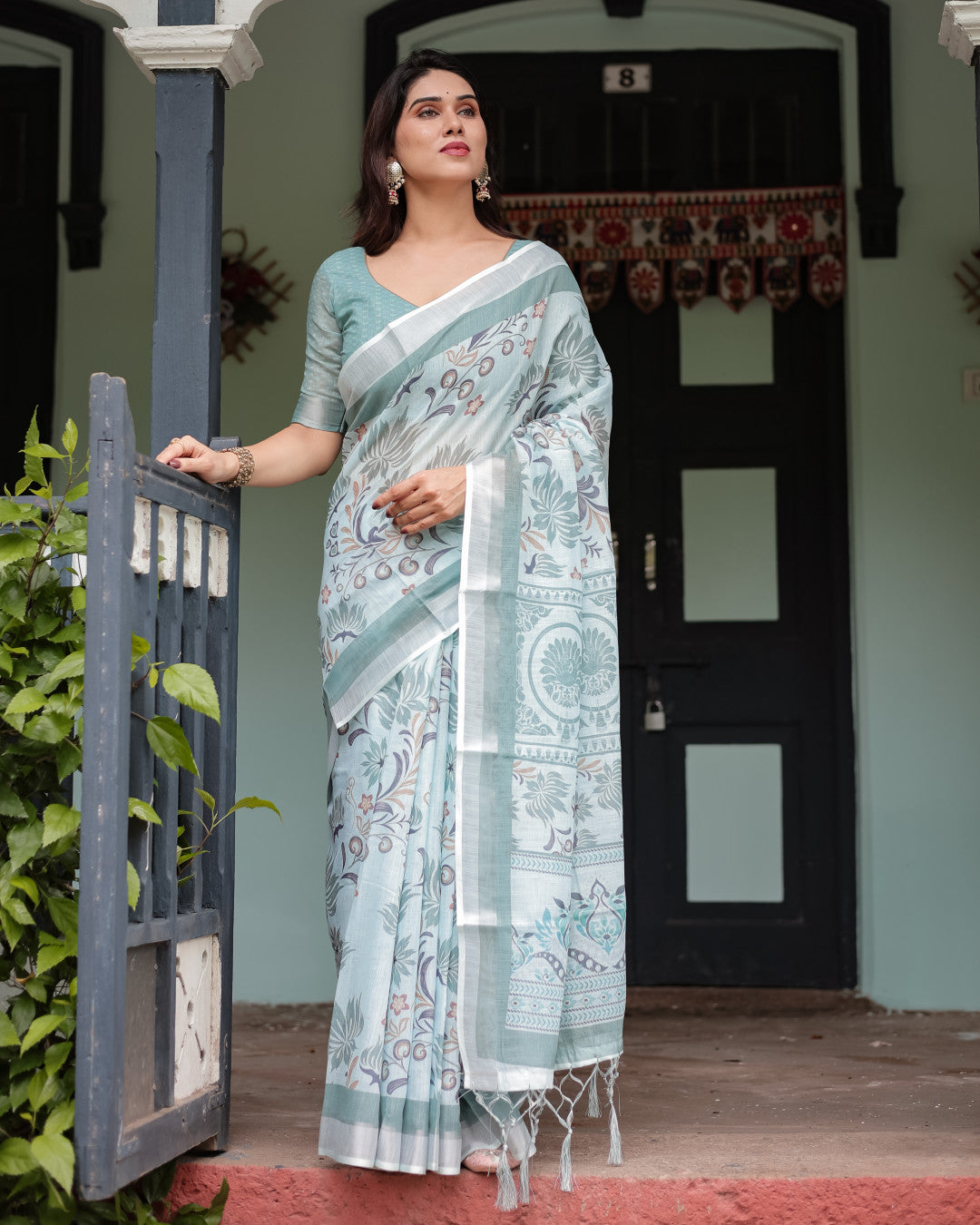 Multi Color Digital Printed Linen Cotton Saree | Summer Special Casual & Office Wear – JaipurSaaj