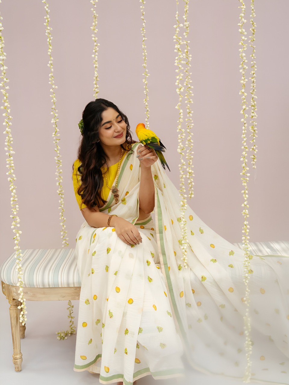 White Linen Cotton Saree with Digital Printed Work | Lightweight Daily & Office Wear – JaipurSaaj