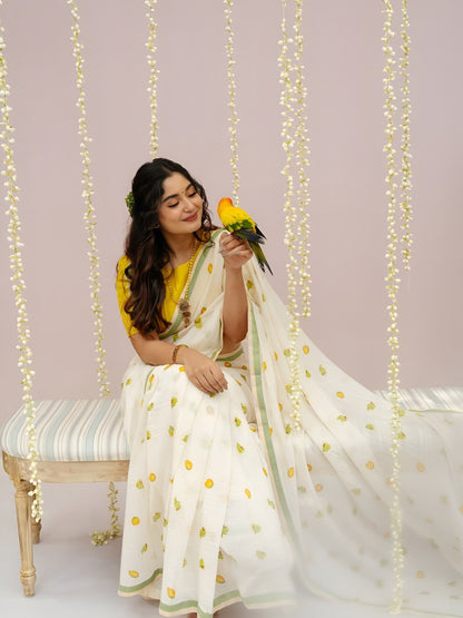 White Linen Cotton Saree with Digital Printed Work | Lightweight Daily & Office Wear – JaipurSaaj