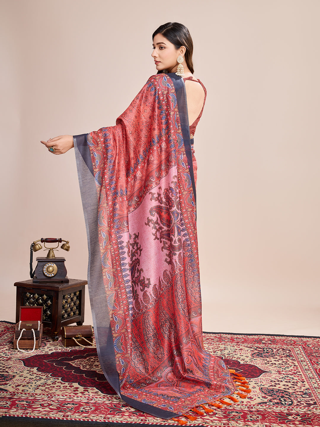 Multi Soft Linen Cotton Saree With Kalamkari Printed Work