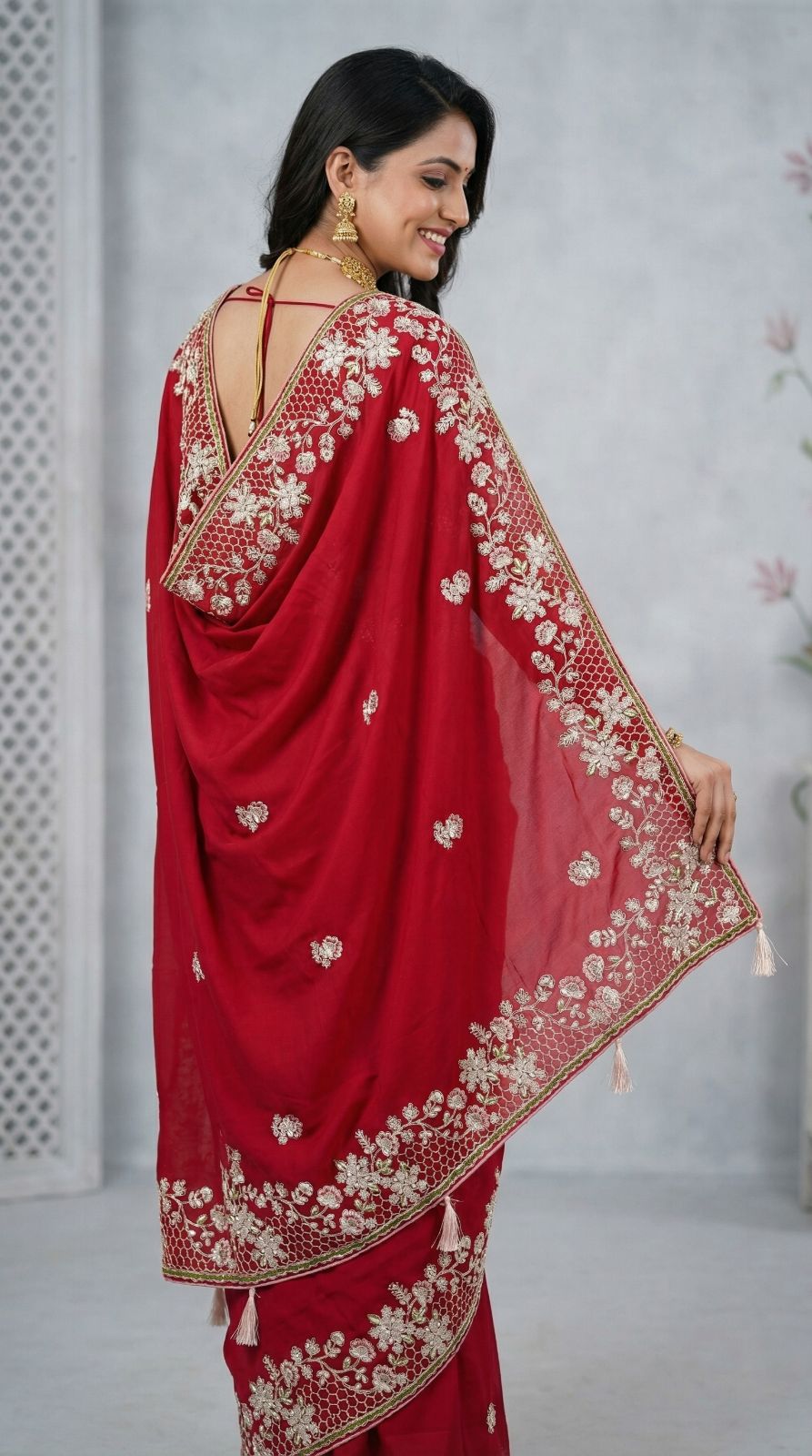 Maroon Dola Silk Saree With Sequence Embroidery Work | Festive & Wedding Wear – JaipurSaaj