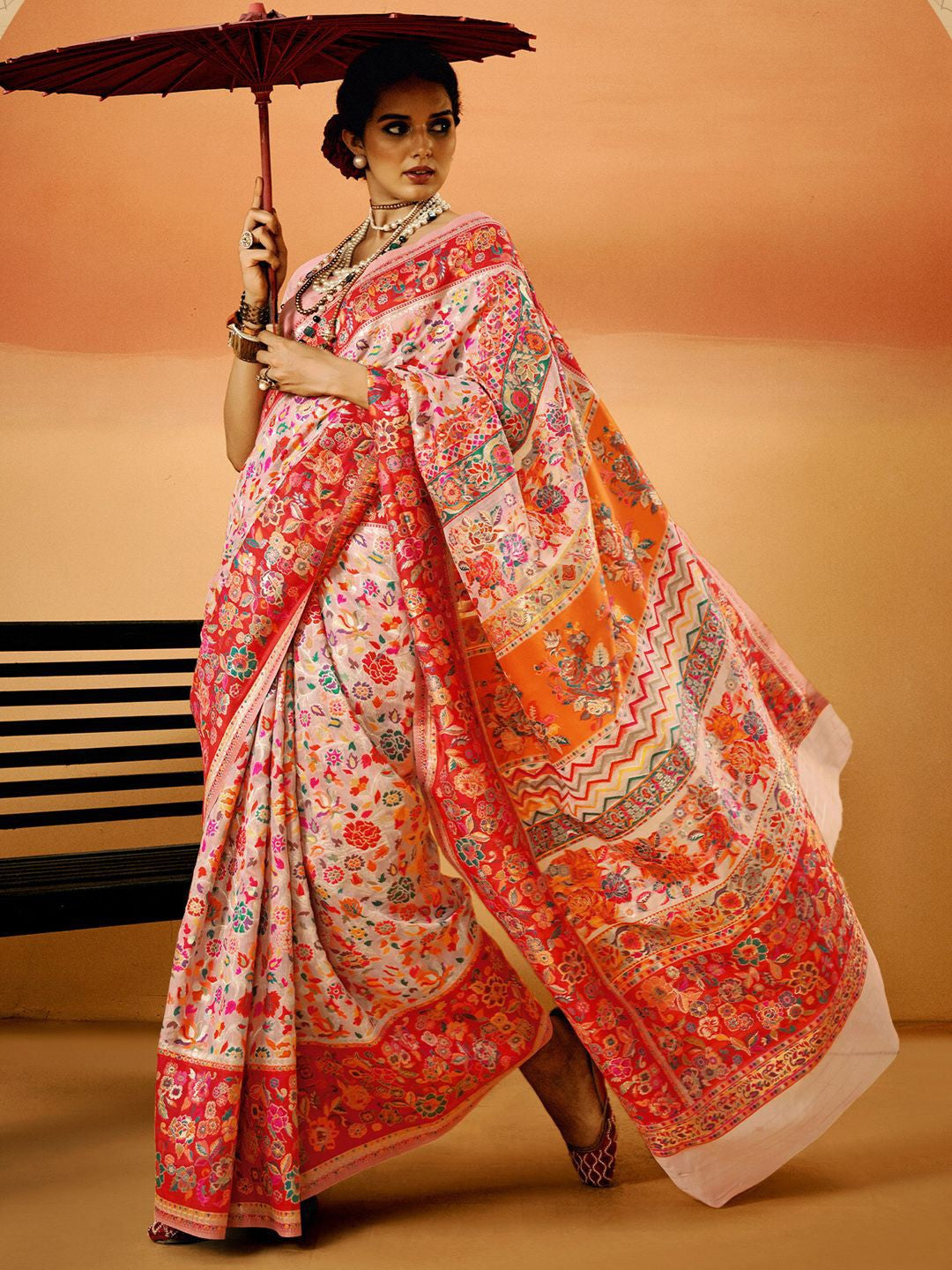 Pink Pashmina Silk Saree With Traditional Woven Design | Festive & Wedding Wear – JaipurSaaj