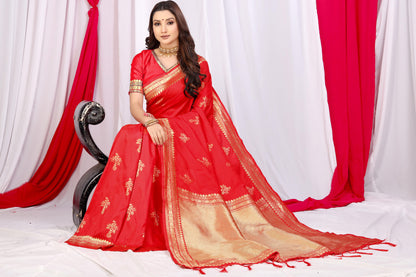 Red Banarasi Silk Saree With Zari Weaving Work | Bridal Wedding Wear – JaipurSaaj