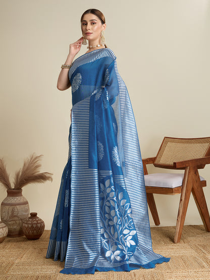Sky Blue Color Soft Silk Saree With Weaving Work Lining Border