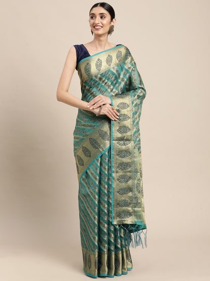 Sky Blue Organza Silk Saree With Zari Weaving Work