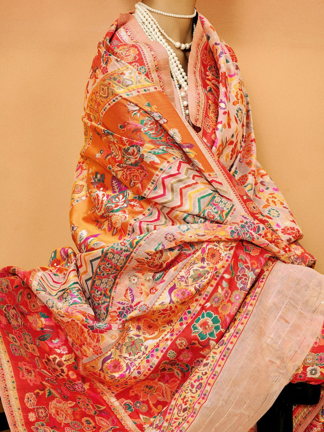 Peach Pashmina Silk Saree With Traditional Woven Design | Festive & Wedding Wear – JaipurSaaj