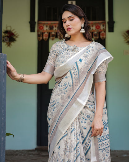 Multi Color Digital Printed Linen Cotton Saree | Summer Special Casual & Office Wear – JaipurSaaj