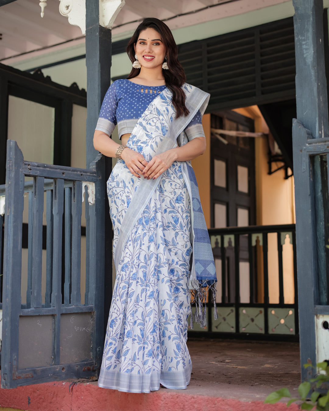 Multi Color Digital Printed Linen Cotton Saree | Summer Special Casual & Office Wear – JaipurSaaj