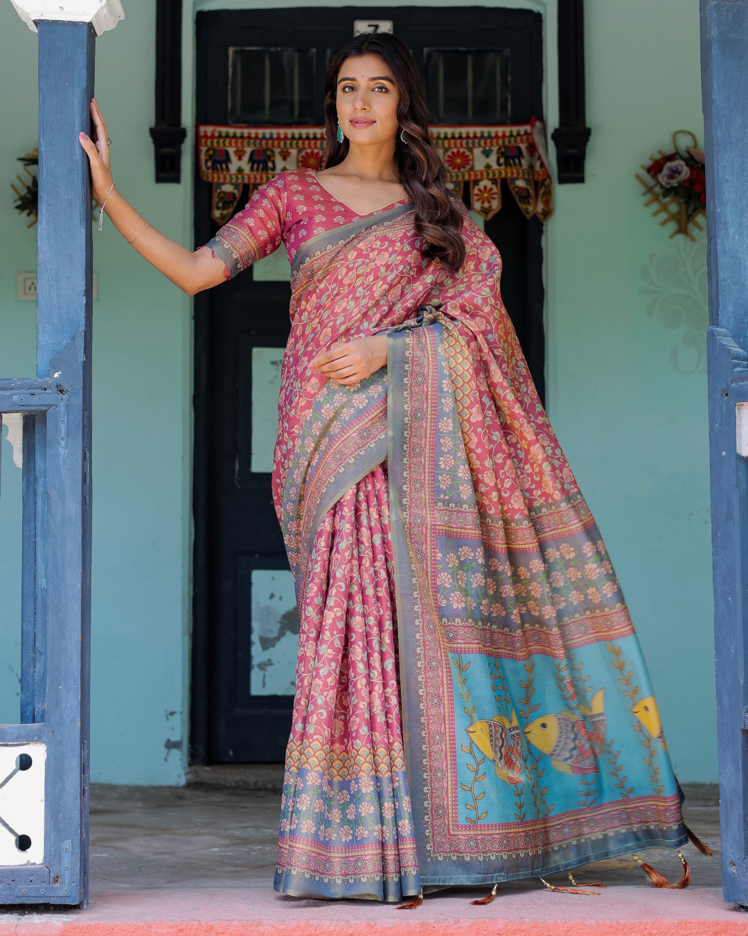 Multi Color Kalamkari Digital Printed Linen Cotton Saree | Summer Casual & Ethnic Wear – JaipurSaaj