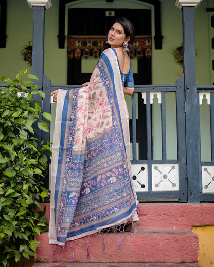 Multi Color Digital Printed Linen Cotton Saree | Summer Special Casual & Office Wear – JaipurSaaj