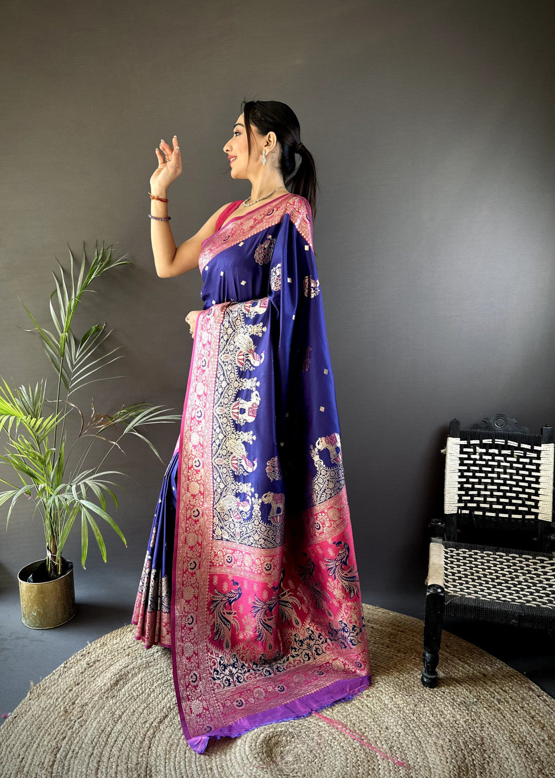 Purple Banarasi Silk Saree With Meenakari Zari Weaving Work | Bridal Wedding Wear – JaipurSaaj