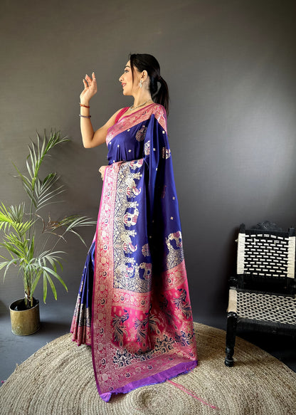 Purple Banarasi Silk Saree With Meenakari Zari Weaving Work | Bridal Wedding Wear – JaipurSaaj