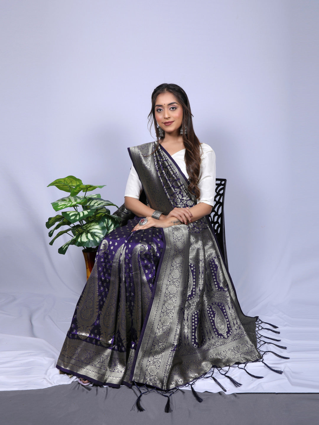 Navy Blue Soft Banarasi Silk Saree With Zari Weaving Work | Bridal Wedding Wear – JaipurSaaj