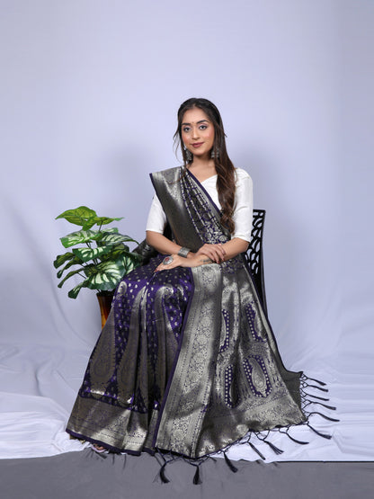 Navy Blue Soft Banarasi Silk Saree With Zari Weaving Work | Bridal Wedding Wear – JaipurSaaj