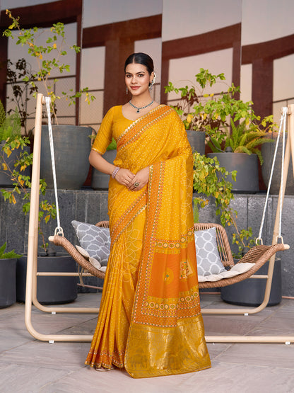 Yellow Soft Cotton Saree With Unique Table Printed & Lace Border | Stylish Wedding Wear Saree – JaipurSaaj