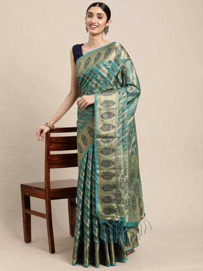 Sky Blue Organza Silk Saree With Zari Weaving Work