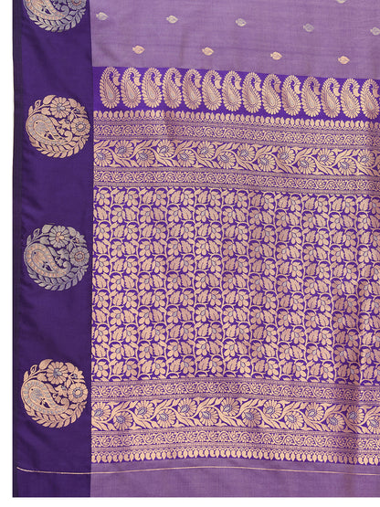 Lavender Soft Silk Saree With Silver Banarasi Zari Weaving Work | Festive Wear – JaipurSaaj