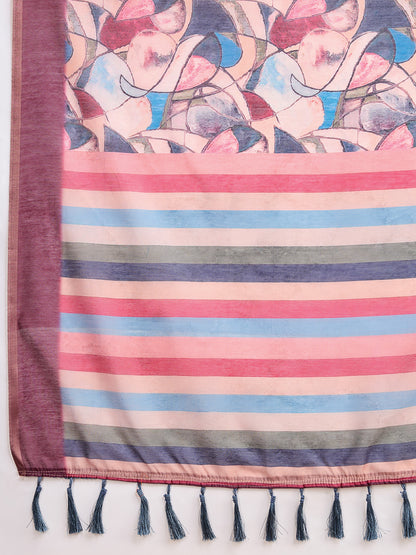 Multi Soft Linen Cotton Saree With Floral Printed Work