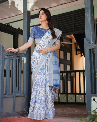 Multi Color Digital Printed Linen Cotton Saree | Summer Special Casual & Office Wear – JaipurSaaj