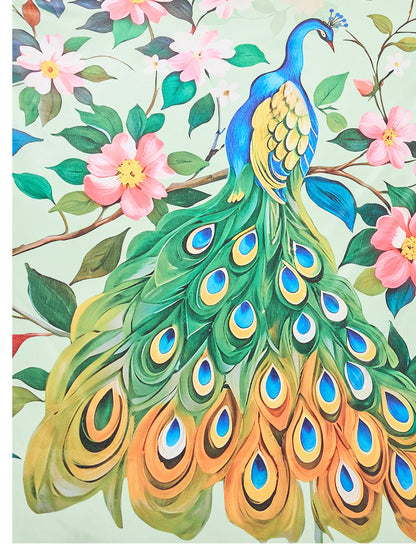 Sea Green Soft Chinnon Silk Saree With Digital Printed Work