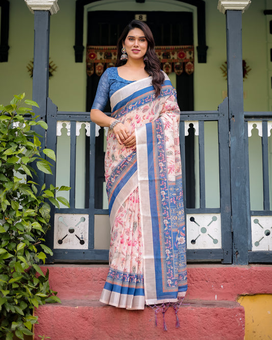 Multi Summer Special Digital Printed Linen Cotton Saree