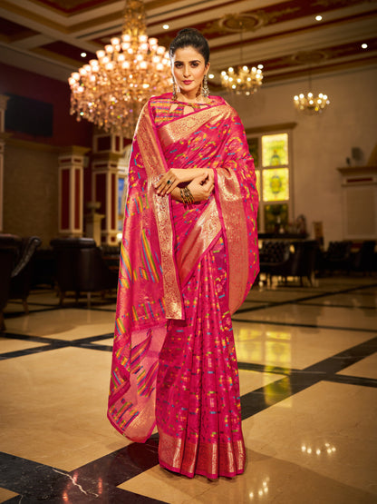Pink Green Organza Silk Saree with Zari Weaving Work | Wedding & Festive Wear – JaipurSaaj