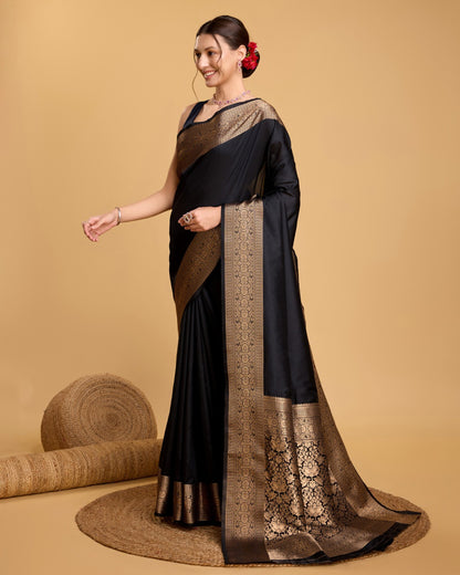 Black Color Soft Kanchipuram Silk Saree With Zari Weaving Work | Bridal Wedding & Festive Wear – JaipurSaaj