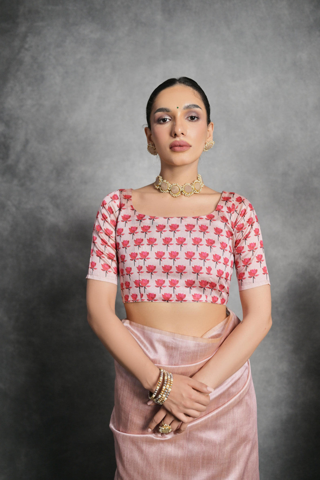 Pink Tussar Silk Saree with Lotus Floral Printed Work | Festive & Party Wear – JaipurSaaj