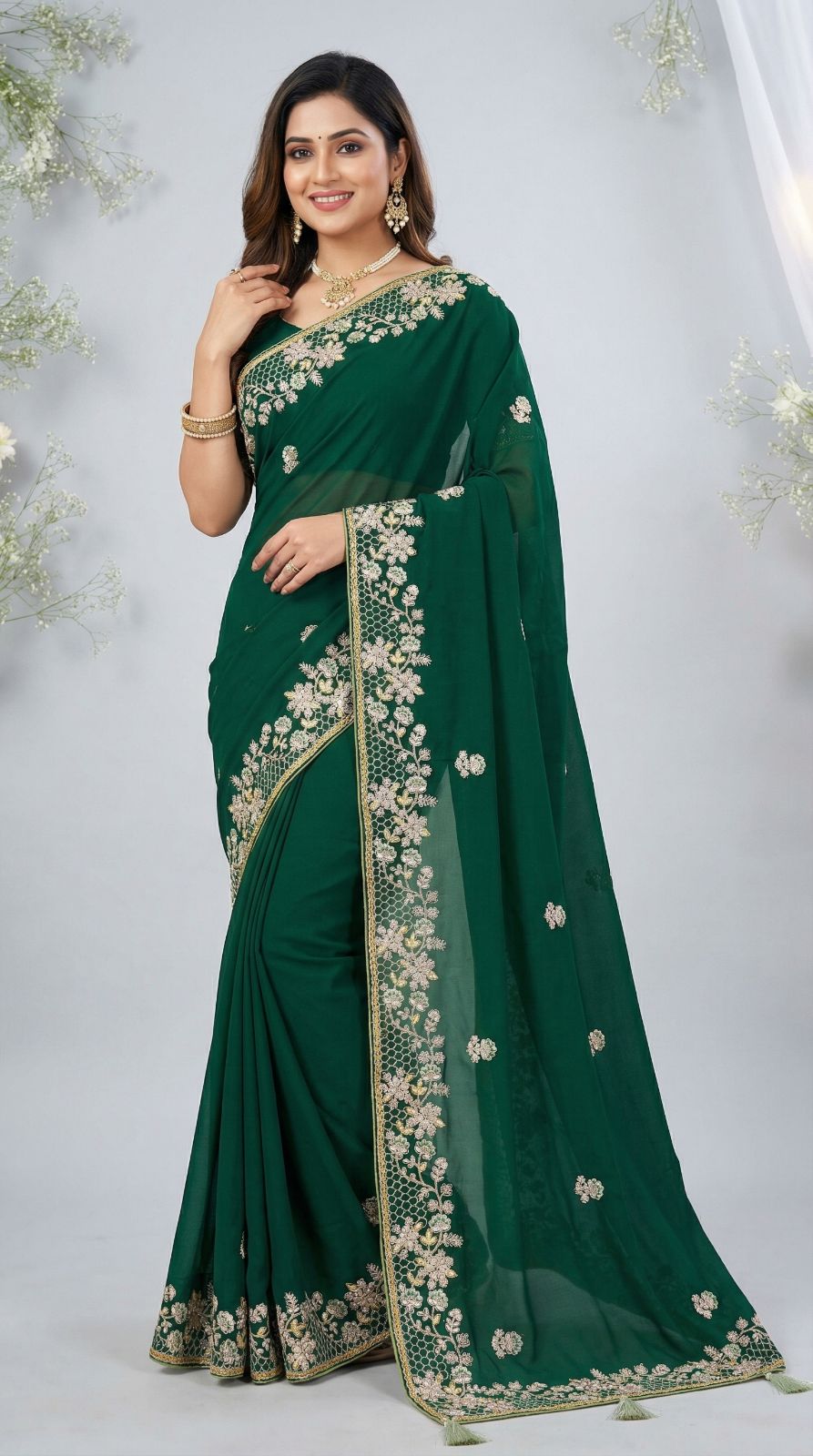 Dark Green Dola Silk Saree With Sequence Embroidery Work | Festive & Wedding Wear – JaipurSaaj