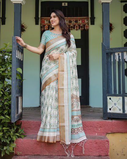 Multi Color Digital Printed Linen Cotton Saree | Summer Special Casual & Office Wear – JaipurSaaj