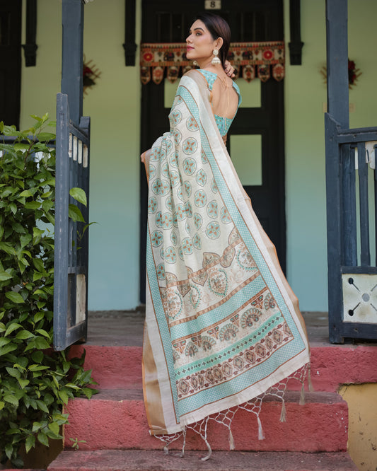 Multi Summer Special Digital Printed Linen Cotton Saree