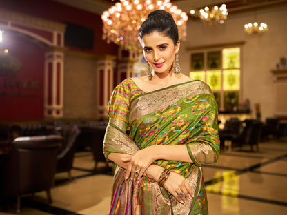 Mahendi Green Green Organza Silk Saree with Zari Weaving Work | Wedding & Festive Wear – JaipurSaaj