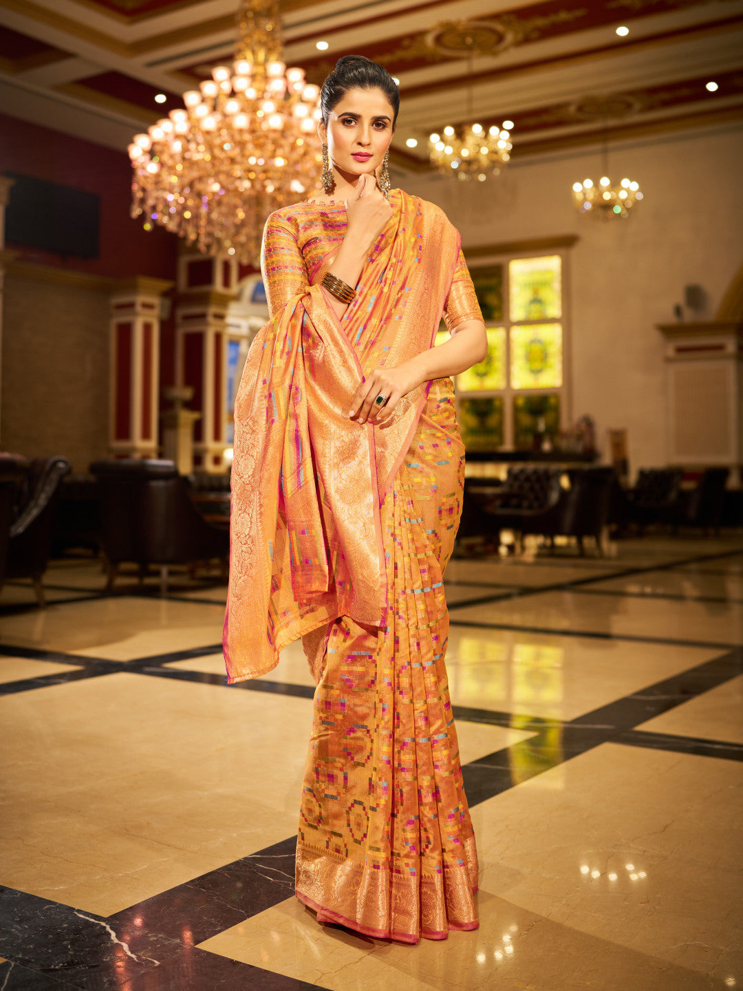 Orange Green Organza Silk Saree with Zari Weaving Work | Wedding & Festive Wear – JaipurSaaj