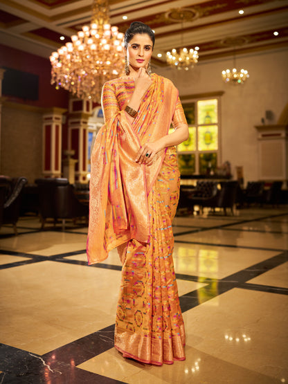 Orange Green Organza Silk Saree with Zari Weaving Work | Wedding & Festive Wear – JaipurSaaj