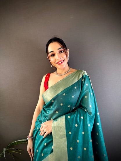 Green Soft Cotton Silk Saree With Zari Woven Work | Wedding & Party Wear – JaipurSaaj