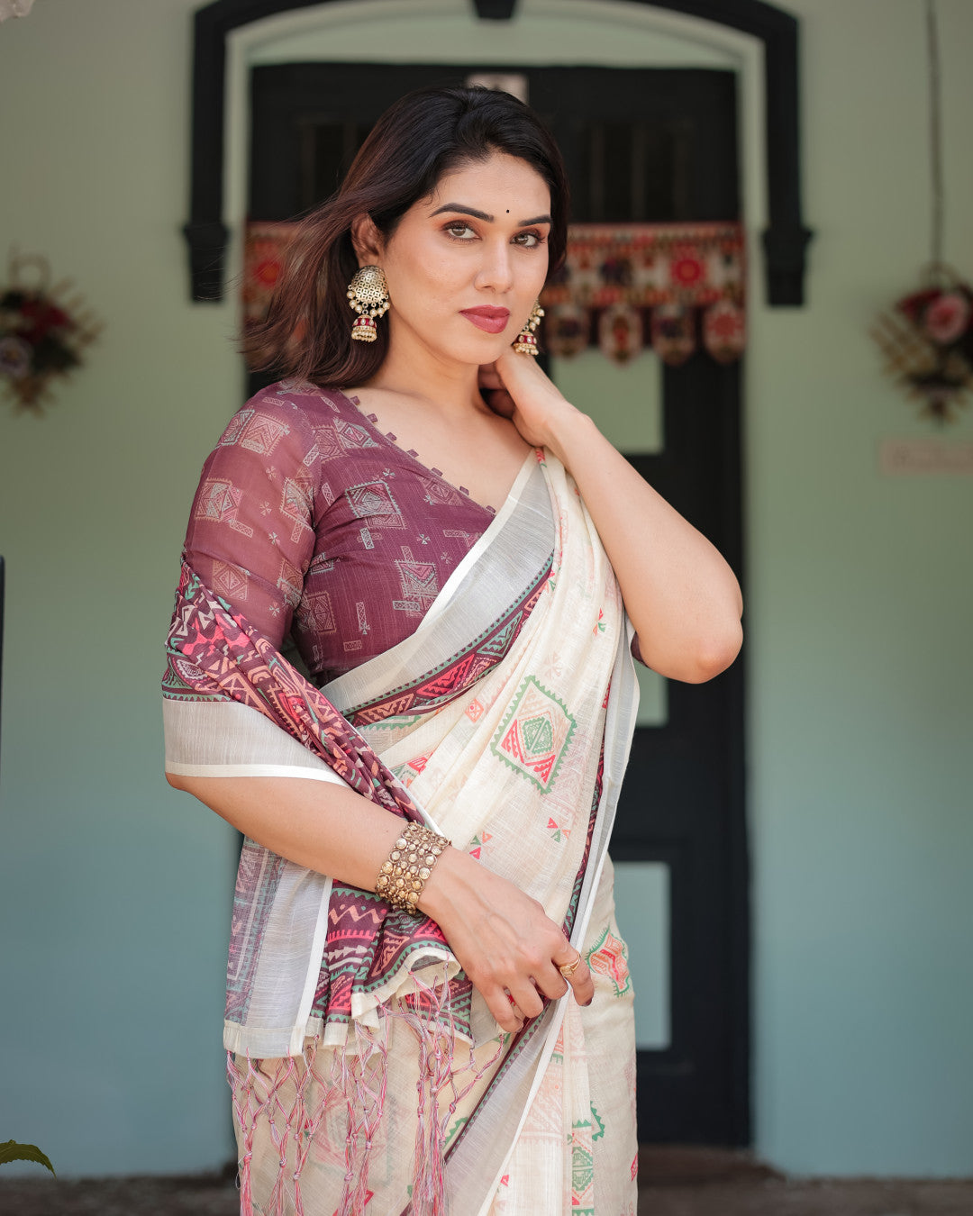 Multi Color Digital Printed Linen Cotton Saree | Summer Special Casual & Office Wear – JaipurSaaj