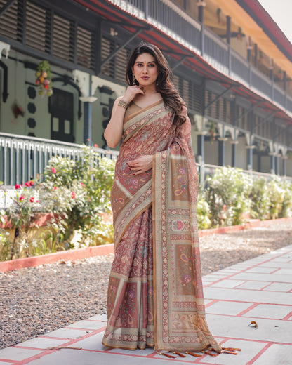 Maroon Soft Linen Cotton Saree With Kalamkari Digital Printed Work