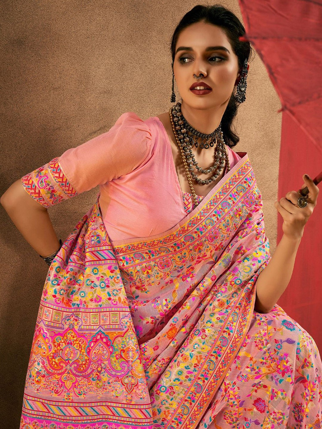 Pink Pashmina Silk Saree With Traditional Woven Design | Festive & Wedding Wear – JaipurSaaj