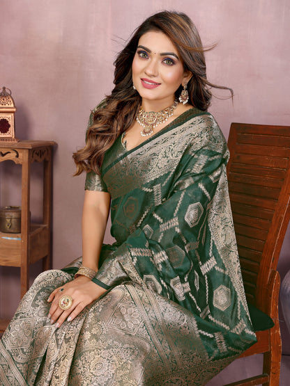 Green Organza Silk Banarasi Saree With Zari Weaving Work | Bridal Wedding & Festive Wear – JaipurSaaj