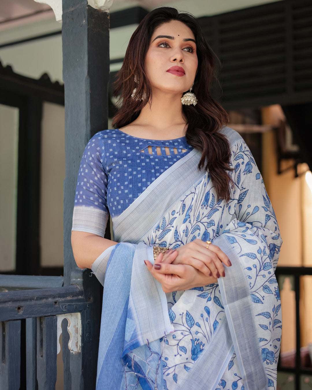 Multi Color Digital Printed Linen Cotton Saree | Summer Special Casual & Office Wear – JaipurSaaj
