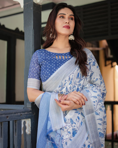 Multi Color Digital Printed Linen Cotton Saree | Summer Special Casual & Office Wear – JaipurSaaj