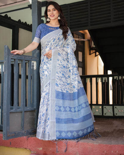 Multi Color Digital Printed Linen Cotton Saree | Summer Special Casual & Office Wear – JaipurSaaj