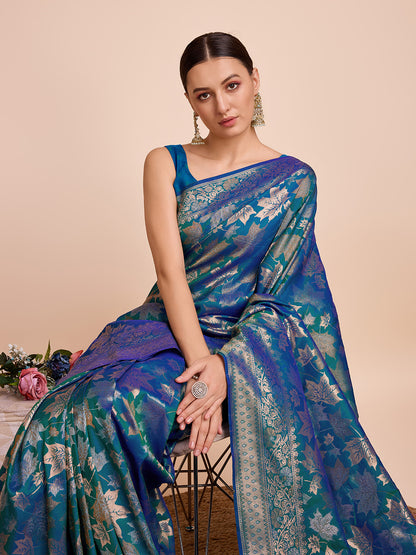 Golden & Copper Zari Weaving With Firoji Soft Silk Banarasi Saree | Party & Wedding Wear - JaipurSaaj