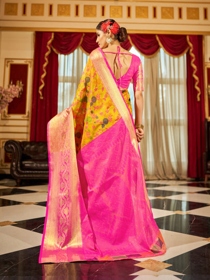 Yellow Soft Cotton Saree With Woven Design | Traditional Festive Ethnic Wear – JaipurSaaj