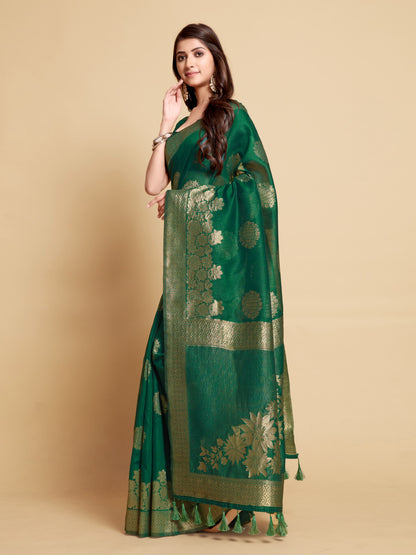Green Soft Linen Silk Saree With Zari Weaving Work | Traditional Wedding & Festive Wear – JaipurSaaj