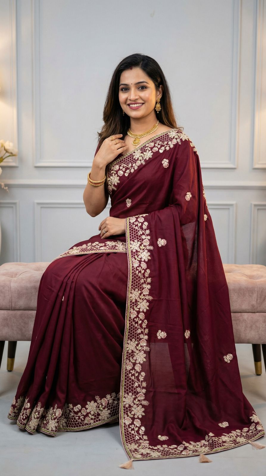 Magenta Dola Silk Saree With Sequence Embroidery Work | Festive & Wedding Wear – JaipurSaaj