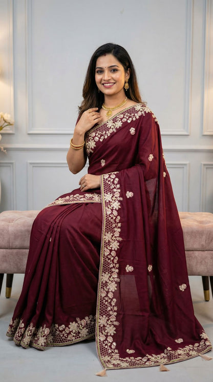 Magenta Dola Silk Saree With Sequence Embroidery Work | Festive & Wedding Wear – JaipurSaaj