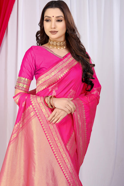Pink Banarasi Silk Saree With Zari Weaving Work | Bridal Wedding Wear – JaipurSaaj